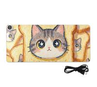 Tappetino per mouse riscaldato in PU con simpatico gatto in stile cartone animato, 80 x 33 cm, tappetino antiscivolo da scrivania per computer da tavolo per scrivere e lavorare