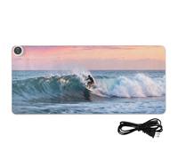Tappetino per mouse riscaldato per computer in pelle con paesaggio di surf sul mare, 80 x 33 cm, tappetino da scrivania per scrivania, per casa, ufficio, scrivania