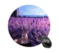 Tappetino per mouse romantico color lavanda, piccolo tappetino per mouse con base in gomma antiscivolo, comodo tappetino per mouse da gioco, rotondo, impermeabile, per ufficio e casa, 19 x 20 cm