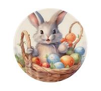 Tappetino per mouse rotondo, 20 x 20 cm, cestino pasquale, uovo di Pasqua, grazioso coniglio grigio, tappetino per mouse per computer portatile, lavabile, protezione da scrivania con base in gomma