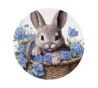 Tappetino per mouse rotondo, 20 x 20 cm, con cestino blu e fiori grigi, per computer portatili e giochi, lavabile, protezione da scrivania, con base in gomma antiscivolo