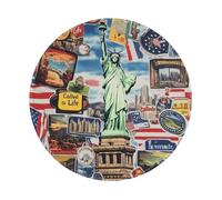 Tappetino per mouse rotondo, 20 x 20 cm, con città e statua della libertà, tappetino per mouse per computer portatile, lavabile, protezione da scrivania, con base in gomma antiscivolo