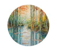 Tappetino per mouse rotondo, 20 x 20 cm, con pittura a olio di bambù, tappetino per mouse per computer portatile, lavabile, protezione da scrivania, con base in gomma antiscivolo