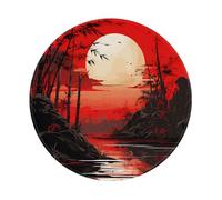 Tappetino per mouse rotondo, 20 x 20 cm, in bambù rosso con alba rossa, tappetino per mouse per computer portatile, lavabile, protezione da scrivania, con base in gomma antiscivolo