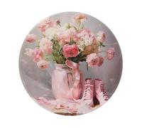 Tappetino per mouse rotondo, 20 x 20 cm, morbida garza con fiori rosa e scarpe da ballo, tappetino per mouse per computer portatile, lavabile, protezione da scrivania, con base in gomma antiscivolo