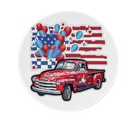 Tappetino per mouse rotondo, 20 x 20 cm, motivo: bandiera americana con camion rossi e palloncini, tappetino per mouse decorativo per computer portatile, lavabile, protezione da scrivania con base in