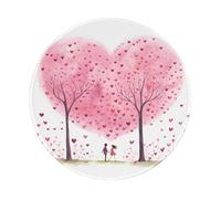 Tappetino per mouse rotondo, 20 x 20 cm, motivo: coppia sotto l'albero dell'amore rosa sul giorno di San Valentino, tappetino per mouse per computer portatile, lavabile, protezione da scrivania, con