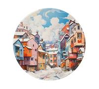Tappetino per mouse rotondo, 20 x 20 cm, motivo: pittura a olio di bella città, tappetino per mouse per computer portatile da gioco, lavabile, protezione da scrivania, con base in gomma antiscivolo