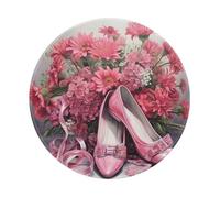 Tappetino per mouse rotondo, 20 x 20 cm, motivo: scarpe da ballo rosa con margherite, tappetino per mouse per computer portatile da gioco, lavabile, con base in gomma antiscivolo