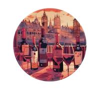 Tappetino per mouse rotondo, 20 x 20 cm, motivo: vino rosso città, tappetino per mouse per computer portatile, lavabile, protezione da scrivania, con base in gomma antiscivolo