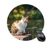 Tappetino per mouse rotondo a forma di gatto pescatore, tappetino per mouse da gioco, ad alta densità, portatile, comodo, per scrivania, casa, ufficio, 19 x 20 cm