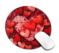 Tappetino per mouse rotondo antiscivolo con stampa di cuori rossi, grande tappetino per mouse per accessori da scrivania 50 x 50 cm