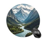 Tappetino per mouse rotondo antiscivolo impermeabile con base in gomma, motivo montagne e fiumi, per lavoro, ufficio, casa, gioco, laptop, uomini e donne, di piccole dimensioni, 7,8 x 7,8 pollici.