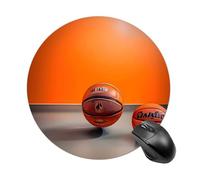 Tappetino per mouse rotondo arancione con motivo pallacanestro, tappetino per mouse da gaming, ad alta densità, portatile, comodo, per scrivania, casa, ufficio, 19 x 20 cm