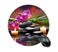 Tappetino per mouse rotondo, base in gomma antiscivolo, 7,8 pollici, fiori in fontana, pietre per massaggi e tappetino per mouse con stampa in bambù, per chiunque abbia bisogno di un controllo perfe