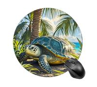Tappetino per Mouse Rotondo Big Turtle And Palm Trees Tappetini Mouse Impermeabile Base Antiscivolo in Gomma Mousepad, per Casa, Laptop, Gaming, 20cm