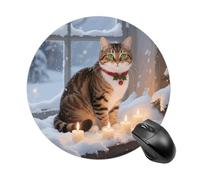 Tappetino per Mouse Rotondo Cat By The Christmas Window Tappetino Mouse Portatile Impermeabile Mousepad, per Ufficio, Laptop, Casa, 20cm