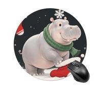 Tappetino per Mouse Rotondo Christmas Hippo Tappetino Mouse Impermeabile Portatile Mousepad, per Gaming, Scrivania, Casa, 20cm