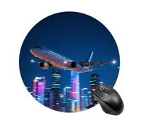 Tappetino per mouse rotondo con aereo che vola sopra la città, grazioso tappetino da scrivania con base in gomma antiscivolo, divertente piccolo tappetino per mouse per ufficio e giochi, accessori