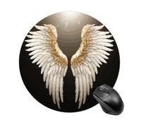 Tappetino per mouse rotondo con ala d'angelo, con base in gomma antiscivolo, divertente, piccolo, per ufficio e giochi, accessorio decorativo per computer per casa e ufficio