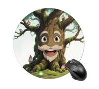 Tappetino per mouse rotondo con albero saggio e nani, grazioso tappetino da scrivania con base in gomma antiscivolo, piccolo e divertente tappetino per mouse per ufficio e giochi, accessori decorati