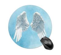 Tappetino per mouse rotondo con ali d'angelo bianche su sfondo blu pallido, tappetino per mouse per computer, impermeabile, con base in gomma antiscivolo, tappetino per mouse per laptop e ufficio, 20