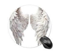 Tappetino per mouse rotondo con ali d'angelo bianche, tappetino per mouse per computer, impermeabile, con base in gomma antiscivolo, tappetino per mouse per laptop e ufficio, 20 cm