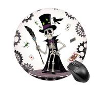 Tappetino per mouse rotondo con bacchetta magica e scheletro mago, grazioso tappetino da scrivania con base in gomma antiscivolo, piccolo tappetino per mouse divertente per ufficio e giochi, accessori