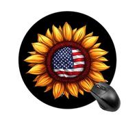 Tappetino per mouse rotondo con bandiera degli Stati Uniti e girasole con base in gomma antiscivolo, impermeabile, per computer portatile e ufficio