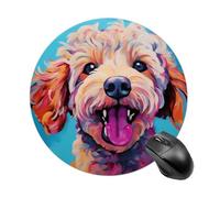 Tappetino per mouse rotondo con barboncino labradoodle con base in gomma antiscivolo, impermeabile, per computer portatile e ufficio
