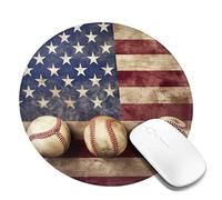 Tappetino per mouse rotondo con base in gomma antiscivolo, bandiera americana e baseball, tappetino per mouse da gioco con bordo cucito, per mouse wireless, computer, laptop, casa, ufficio, scrivania