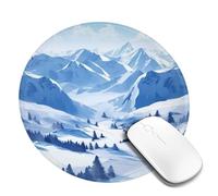 Tappetino per mouse rotondo con base in gomma antiscivolo, bellissimo paesaggio con montagne innevate, tappetino per mouse da gioco con bordo cucito, per mouse wireless, computer, laptop, casa