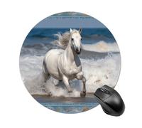 Tappetino per mouse rotondo con base in gomma antiscivolo, cavallo bianco che corre sul mare, tappetino per mouse da gioco, impermeabile, divertente, tappetino per mouse grande, lavabile, per computer