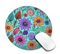 Tappetino per mouse rotondo con base in gomma antiscivolo colorato scarabocchio fiori tappetino per mouse con bordo cucito tappetino per mouse da gioco per mouse wireless computer portatile casa