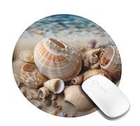Tappetino per mouse rotondo con base in gomma antiscivolo, conchiglie by The Seashore, tappetino per mouse da gioco con bordo cucito, tappetino per mouse wireless per computer, laptop, casa, ufficio