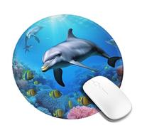 Tappetino per mouse rotondo con base in gomma antiscivolo, delfino nella barriera corallina, tappetino per mouse da gioco con bordo cucito, per mouse wireless per computer, laptop, casa, ufficio