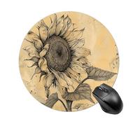 Tappetino per mouse rotondo con base in gomma antiscivolo, disegno a inchiostro, girasole, tappetino per mouse da gioco, impermeabile, divertente, grande, lavabile, per computer portatile, ufficio
