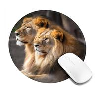 Tappetino per mouse rotondo con base in gomma antiscivolo, due leoni, tappetino per mouse da gioco con bordo cucito, per mouse wireless, computer, laptop, casa, ufficio, scrivania, tappetino da 20,3