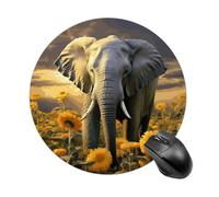 Tappetino per mouse rotondo con base in gomma antiscivolo, elefante con girasole, tappetino per mouse da gioco, impermeabile, divertente, grande, lavabile, per computer portatile, ufficio, casa