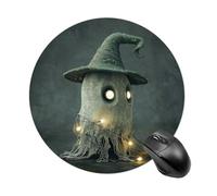 Tappetino per mouse rotondo con base in gomma antiscivolo, fantasma in cappello verde, tappetino per mouse da gioco, impermeabile, divertente, grande, lavabile, per computer portatile, ufficio, casa