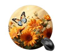 Tappetino per mouse rotondo con base in gomma antiscivolo, grazioso girasole e farfalla, tappetino per mouse da gioco, impermeabile, divertente, tappetino per mouse grande, lavabile, per computer