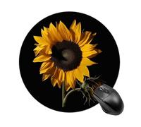 Tappetino per mouse rotondo con base in gomma antiscivolo, lavabile, impermeabile, tappetino per mouse da gaming, sfondo nero con girasole, accessori da scrivania per computer, ufficio, 19 x 20 cm