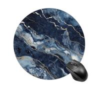 Tappetino per mouse rotondo con base in gomma antiscivolo, lavabile, impermeabile, tappetino per mouse da gaming, marmo, blu navy, per computer, ufficio, scrivania, accessori da 19 x 20 cm