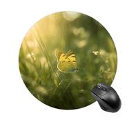 Tappetino per mouse rotondo con base in gomma antiscivolo, lavabile, impermeabile, tappetino per mouse da gioco, motivo farfalla gialla sull'erba, accessori da scrivania per computer, ufficio, 19 x 20