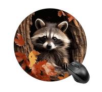 Tappetino per mouse rotondo con base in gomma antiscivolo, lavabile, impermeabile, tappetino per mouse da gioco, motivo: procione in autunno, per computer, ufficio, scrivania, accessori da 19 x 20 cm