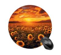 Tappetino per mouse rotondo con base in gomma antiscivolo, lavabile, impermeabile, tappetino per mouse da gaming, campo di girasole, tramonto, mare di fiori, per computer, ufficio, scrivania