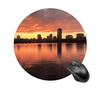 Tappetino per mouse rotondo con base in gomma antiscivolo, motivo: Boston Charles River City Skyline al tramonto, tappetino per mouse da gioco, impermeabile, divertente, grande, lavabile, per computer