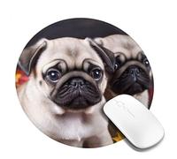 Tappetino per mouse rotondo con base in gomma antiscivolo, motivo: cuccioli di carlino, con bordo cucito, tappetino per mouse da gioco, per computer, laptop, casa, ufficio, scrivania, 20,3 cm