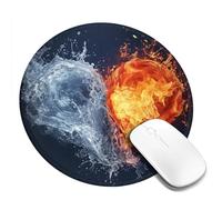 Tappetino per mouse rotondo con base in gomma antiscivolo, motivo cuore con acqua e fuoco, tappetino per mouse da gioco con bordo cucito, per mouse wireless, computer, laptop, casa, ufficio, scrivania