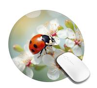 Tappetino per mouse rotondo con base in gomma antiscivolo, motivo farfalla coccinella fiore tappetino per mouse con bordo cucito tappetino per mouse da gioco per mouse wireless computer portatile casa